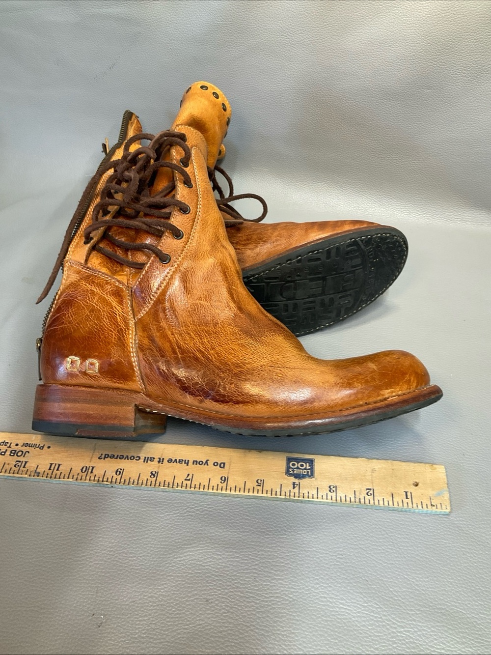BED|STU Cognac Brown Leather Lace-Up Studded Ankle Boots - Picture 11 of 11